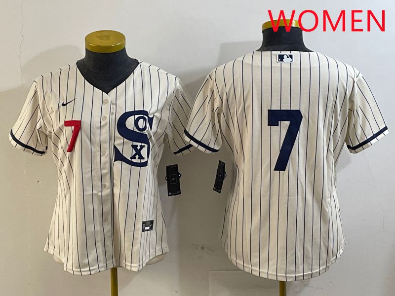 Women Chicago White Sox #7 No Name Cream Stripe Dream Edition Game 2025 Nike MLB Jersey style 4
